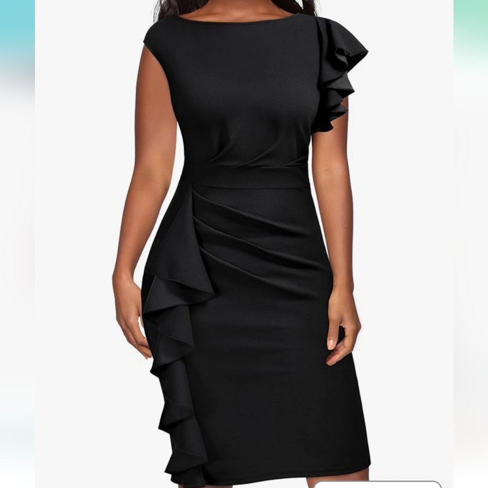Aisize Womens Pinup vintage ruffle sleeve cocktail party pencil dress